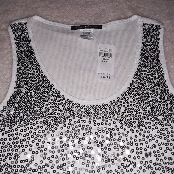 Only Nine Sequin Covered White Tank Top Sz Small - Picture 2 of 6